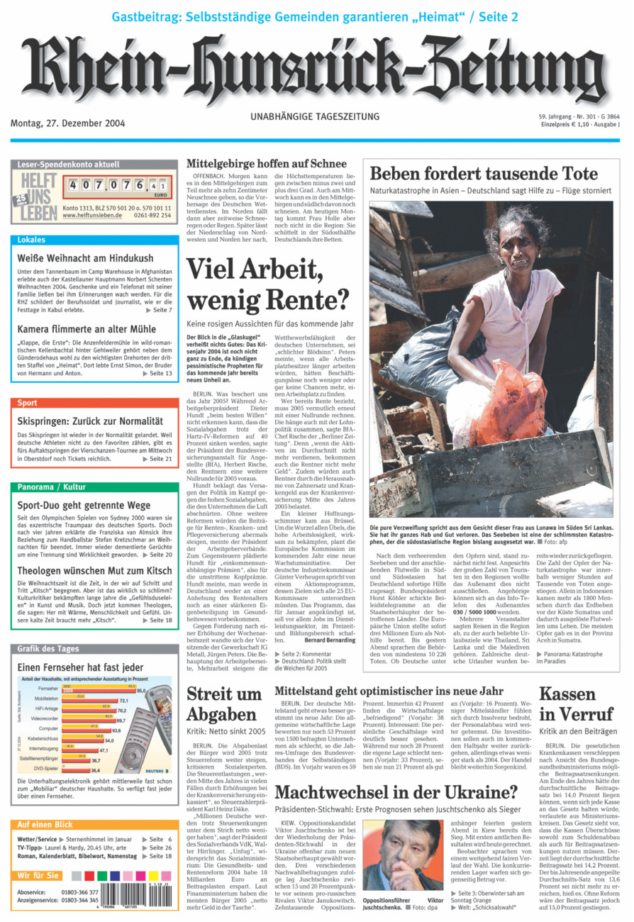 Rhein-Hunsrück-Zeitung vom Montag, 27.12.2004