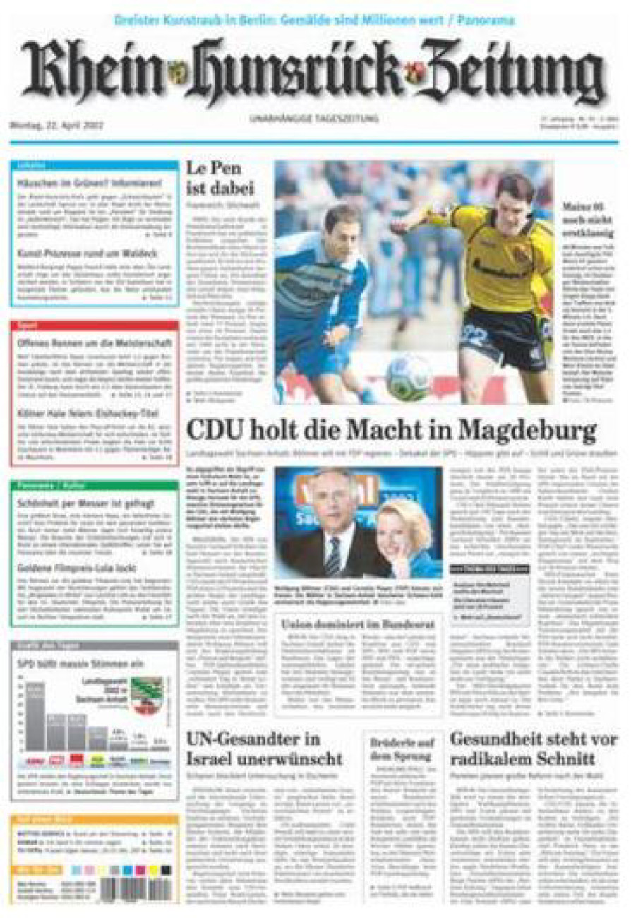 Rhein-Hunsrück-Zeitung vom Montag, 22.04.2002