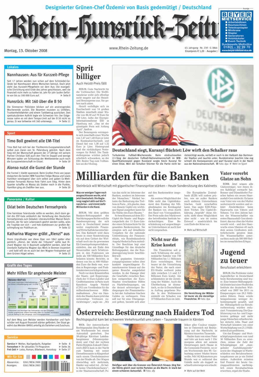 Rhein-Hunsrück-Zeitung vom Montag, 13.10.2008