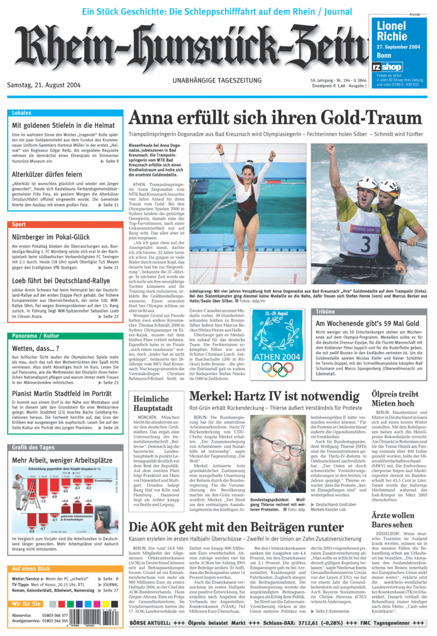 Rhein-Hunsrück-Zeitung vom Samstag, 21.08.2004