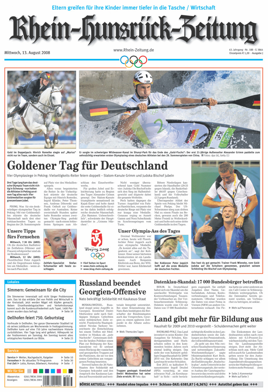 Rhein-Hunsrück-Zeitung vom Mittwoch, 13.08.2008