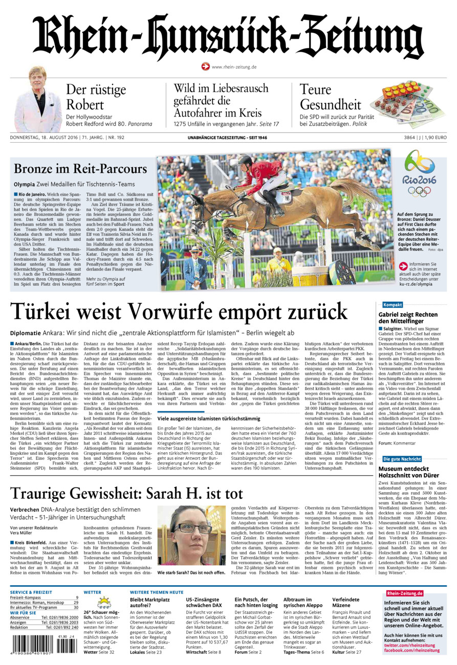 Rhein-Hunsrück-Zeitung vom Donnerstag, 18.08.2016