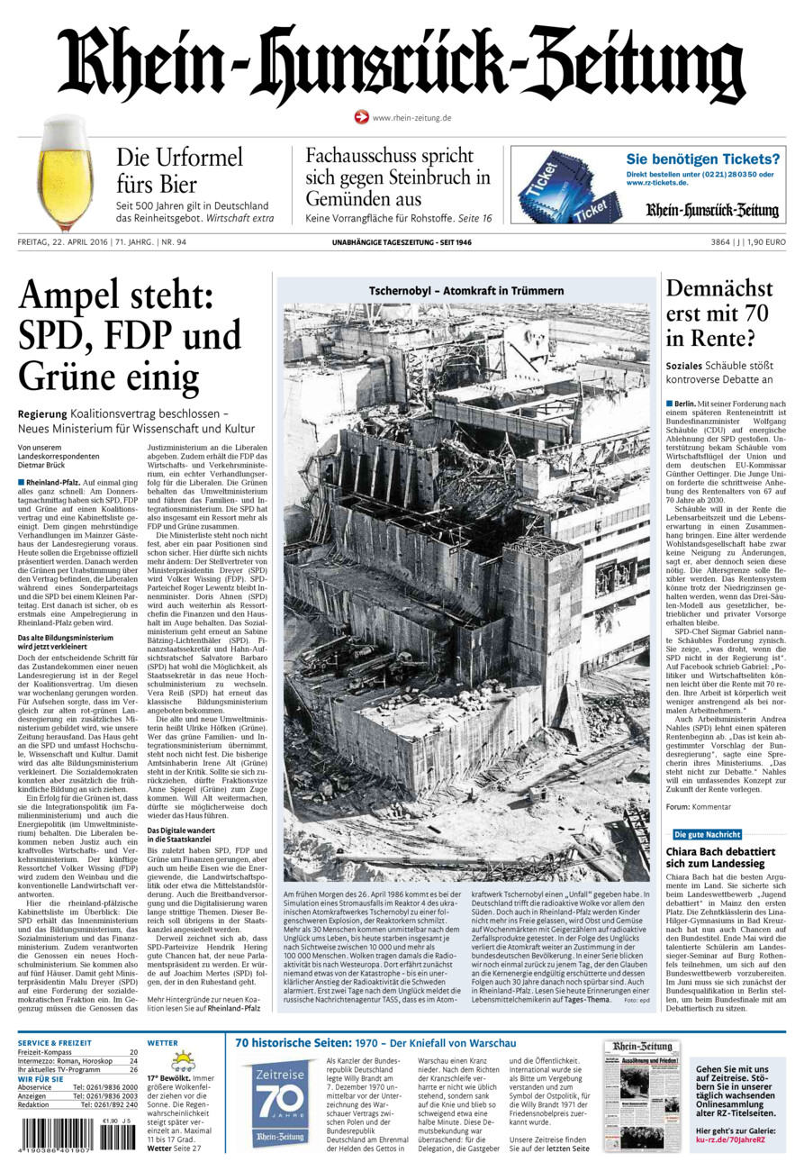 Rhein-Hunsrück-Zeitung vom Freitag, 22.04.2016