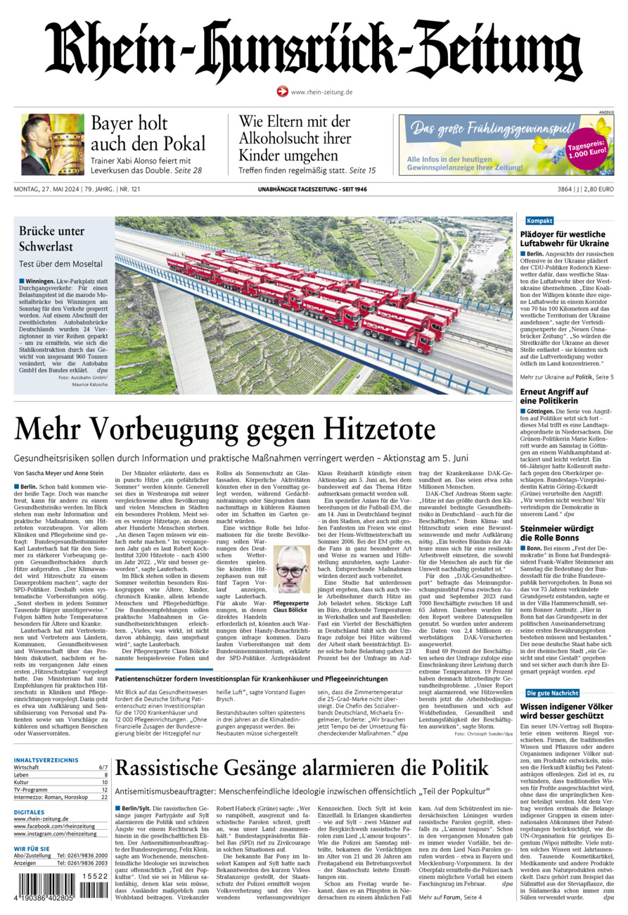 Rhein-Hunsrück-Zeitung vom Montag, 27.05.2024