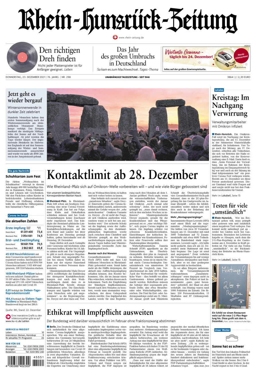 Rhein-Hunsrück-Zeitung vom Donnerstag, 23.12.2021