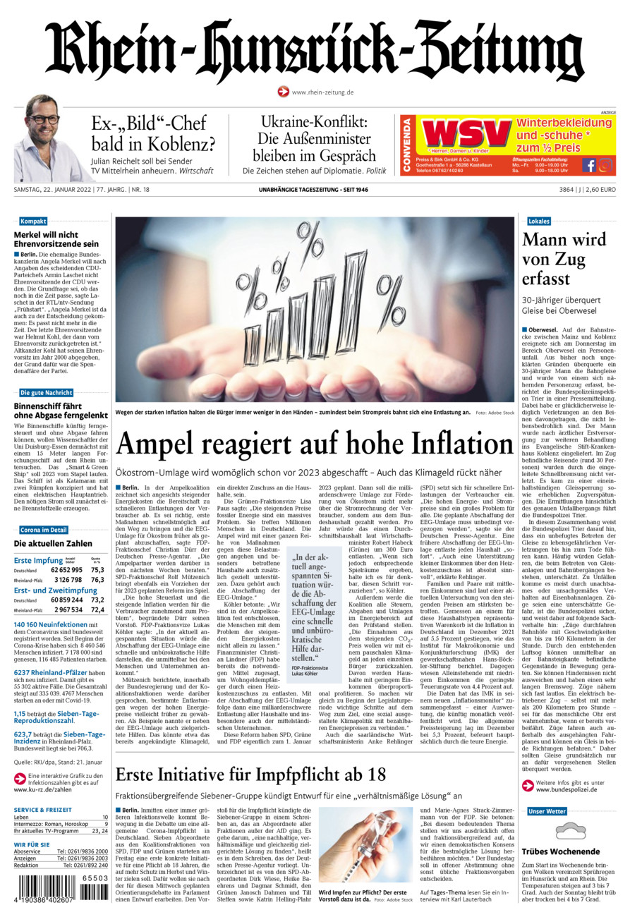Rhein-Hunsrück-Zeitung vom Samstag, 22.01.2022