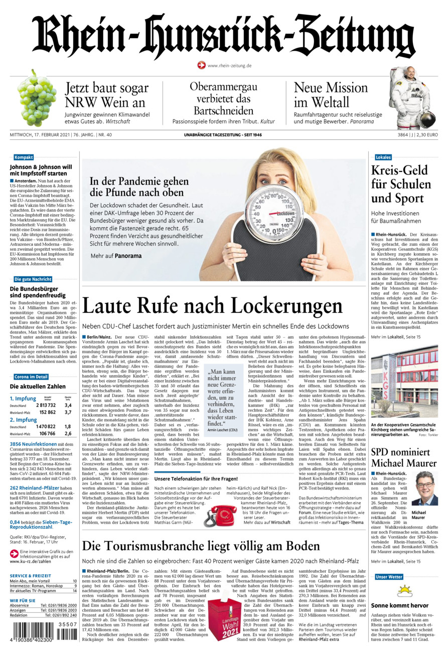 Rhein-Hunsrück-Zeitung vom Mittwoch, 17.02.2021