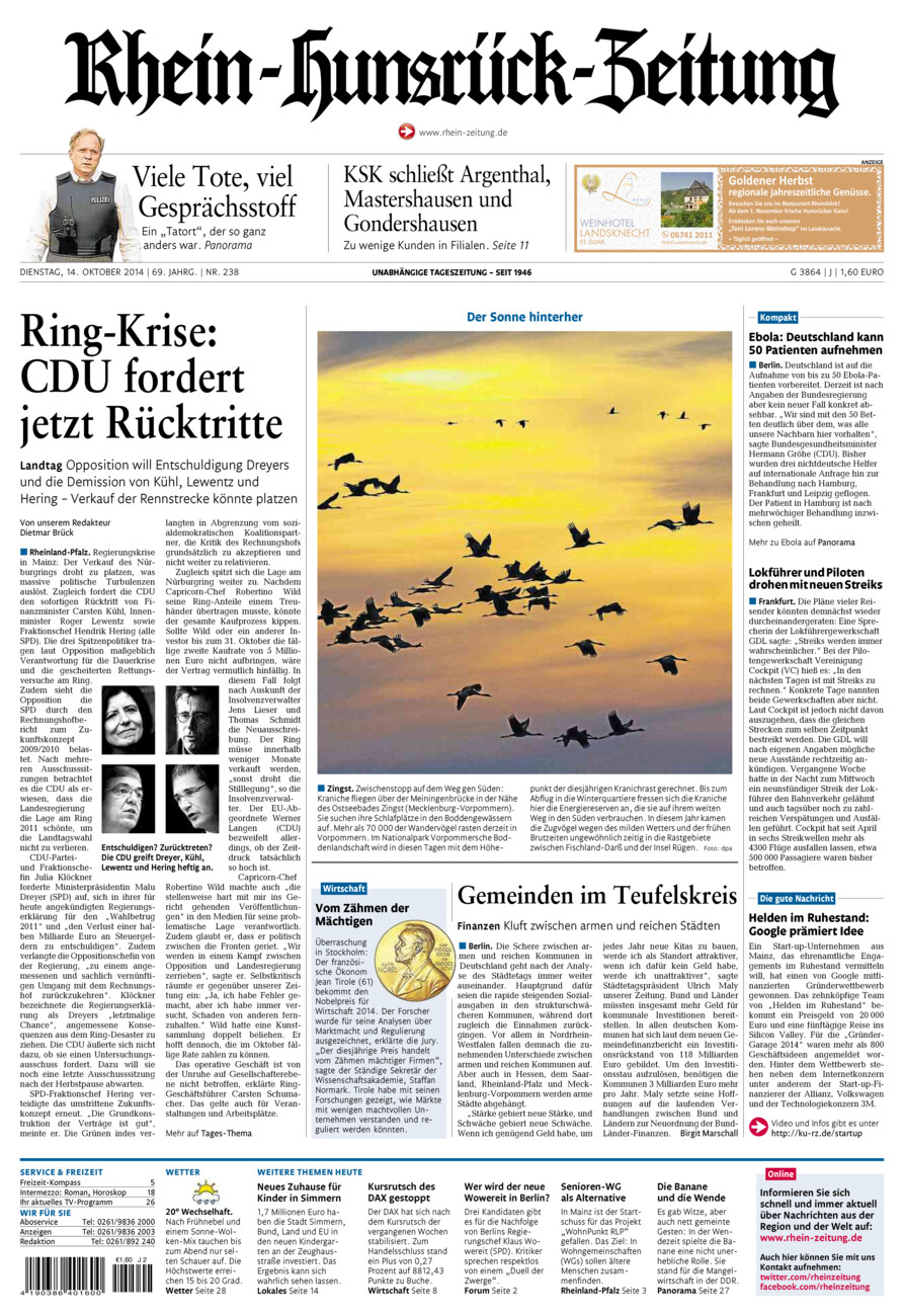 Rhein-Hunsrück-Zeitung vom Dienstag, 14.10.2014