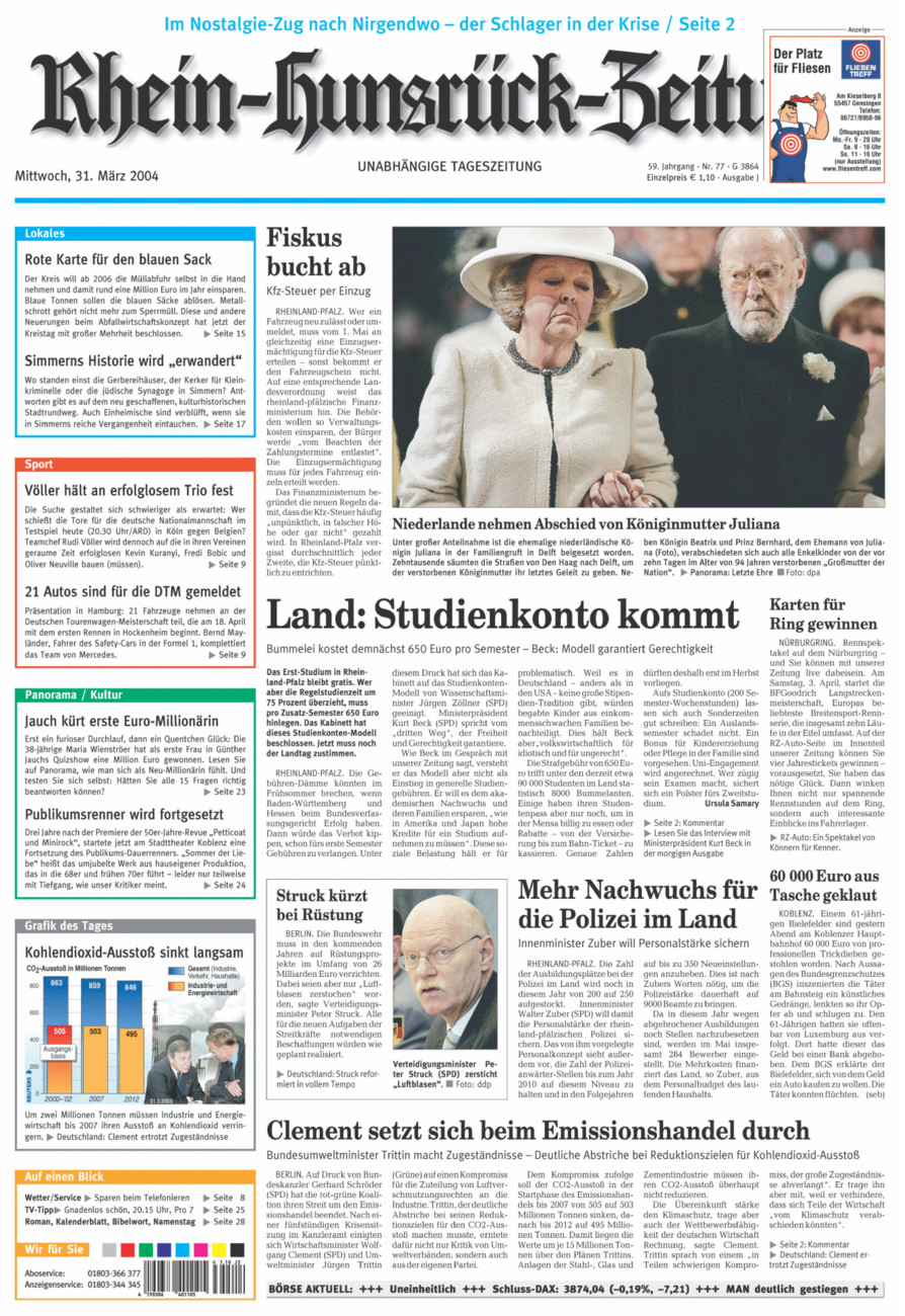 Rhein-Hunsrück-Zeitung vom Mittwoch, 31.03.2004