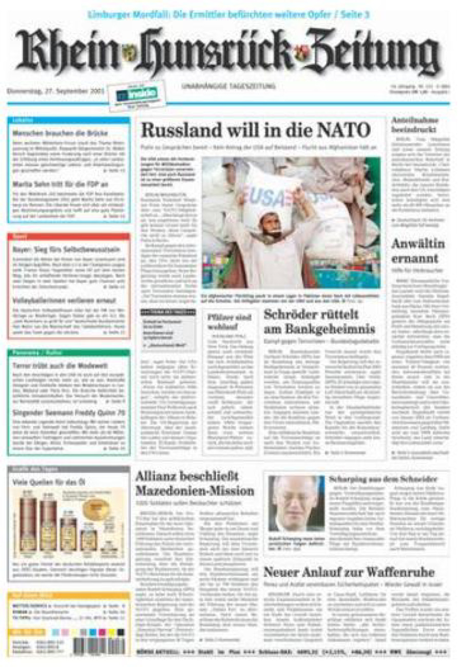 Rhein-Hunsrück-Zeitung vom Donnerstag, 27.09.2001