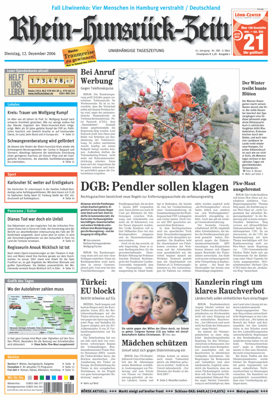 Rhein-Hunsrück-Zeitung vom Dienstag, 12.12.2006