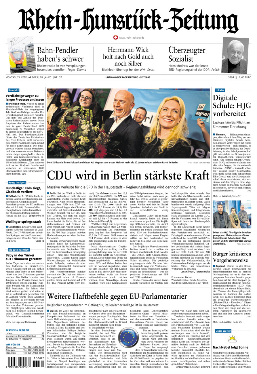 Rhein-Hunsrück-Zeitung vom Montag, 13.02.2023