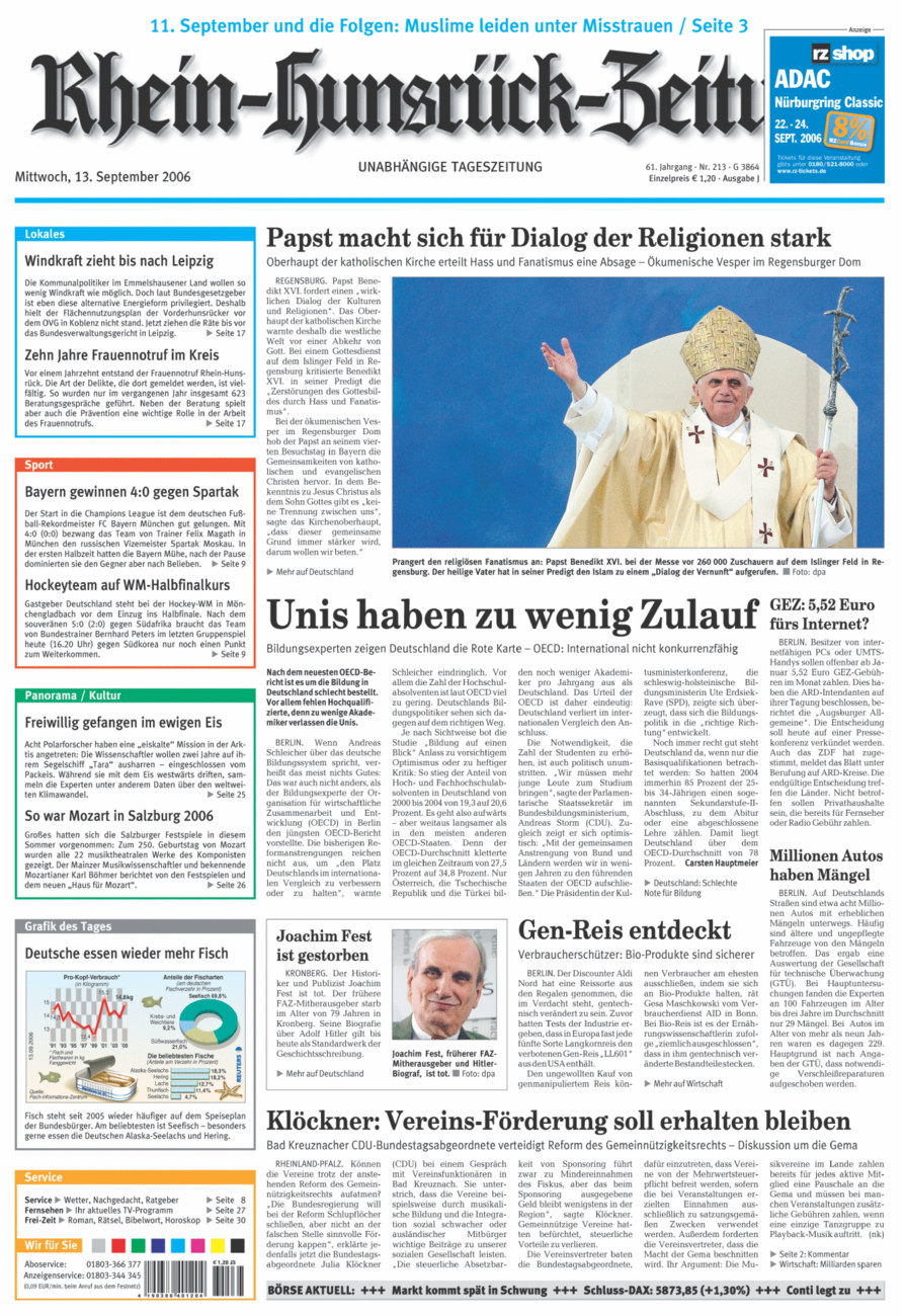 Rhein-Hunsrück-Zeitung vom Mittwoch, 13.09.2006