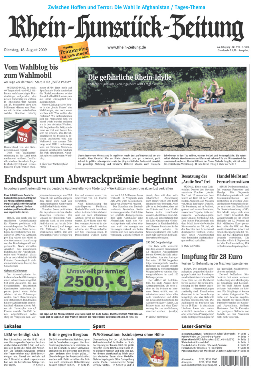 Rhein-Hunsrück-Zeitung vom Dienstag, 18.08.2009
