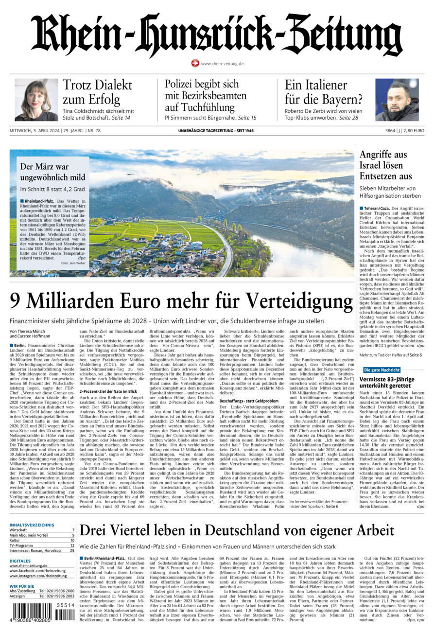 Rhein-Hunsrück-Zeitung vom Mittwoch, 03.04.2024