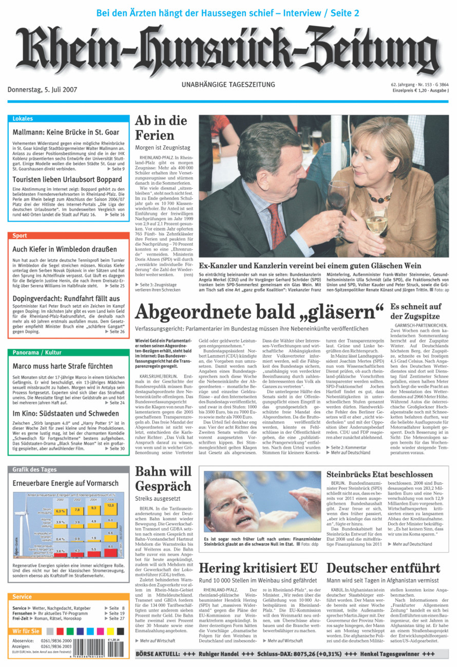 Rhein-Hunsrück-Zeitung vom Donnerstag, 05.07.2007