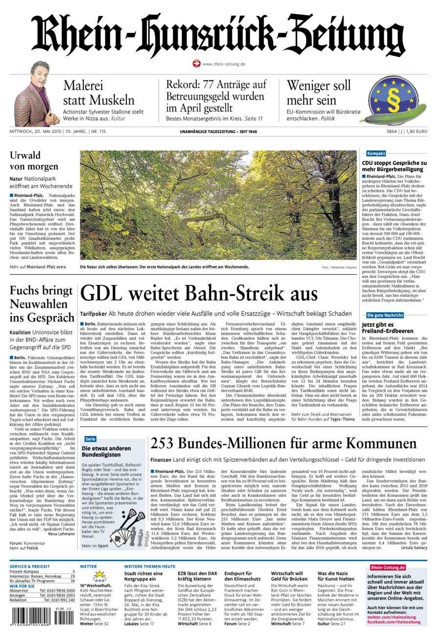 Rhein-Hunsrück-Zeitung vom Mittwoch, 20.05.2015