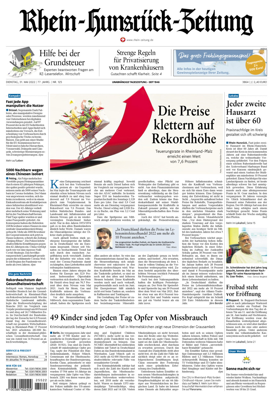Rhein-Hunsrück-Zeitung vom Dienstag, 31.05.2022
