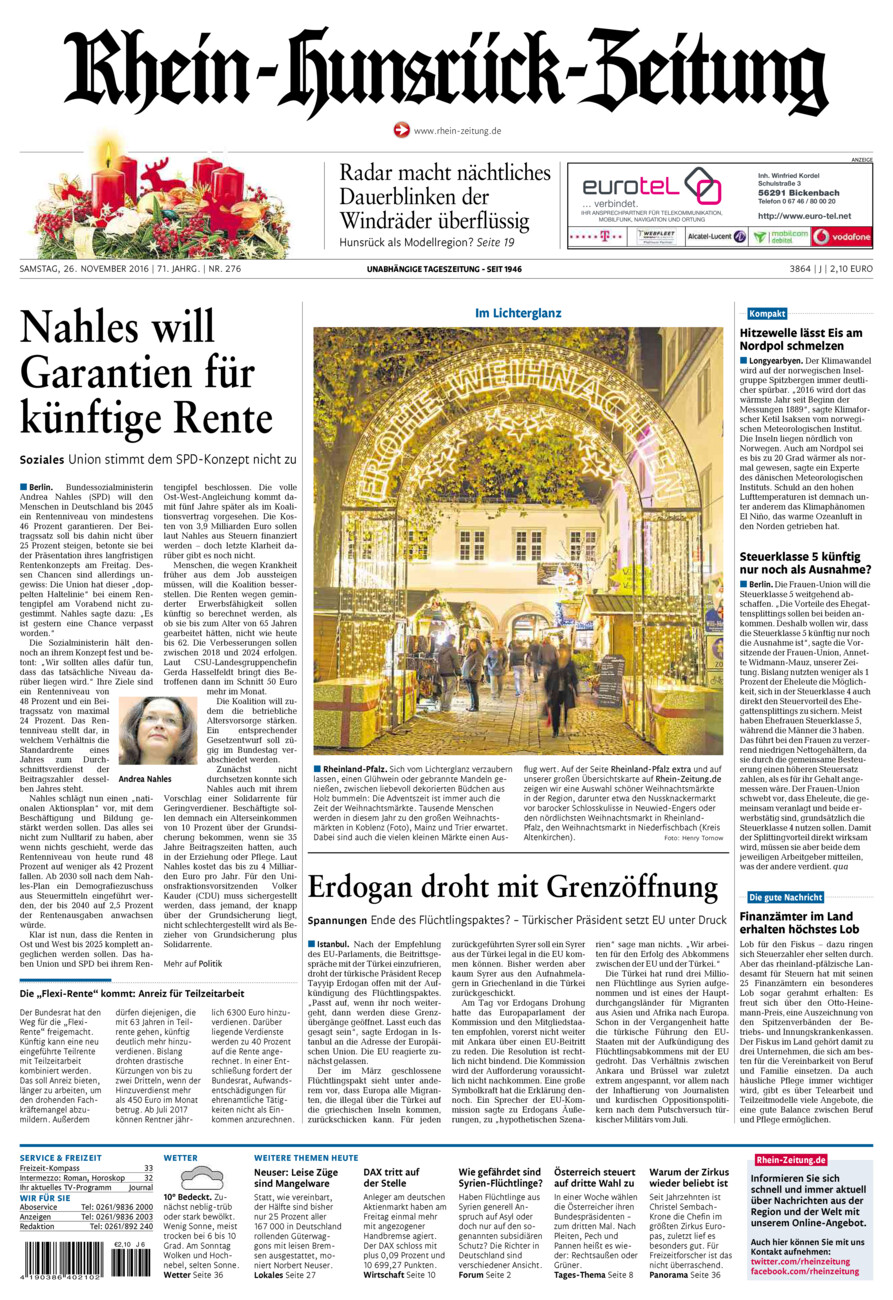 Rhein-Hunsrück-Zeitung vom Samstag, 26.11.2016