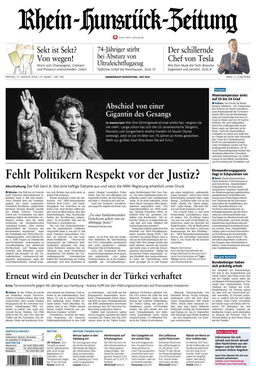 Rhein-Hunsrück-Zeitung vom Freitag, 17.08.2018
