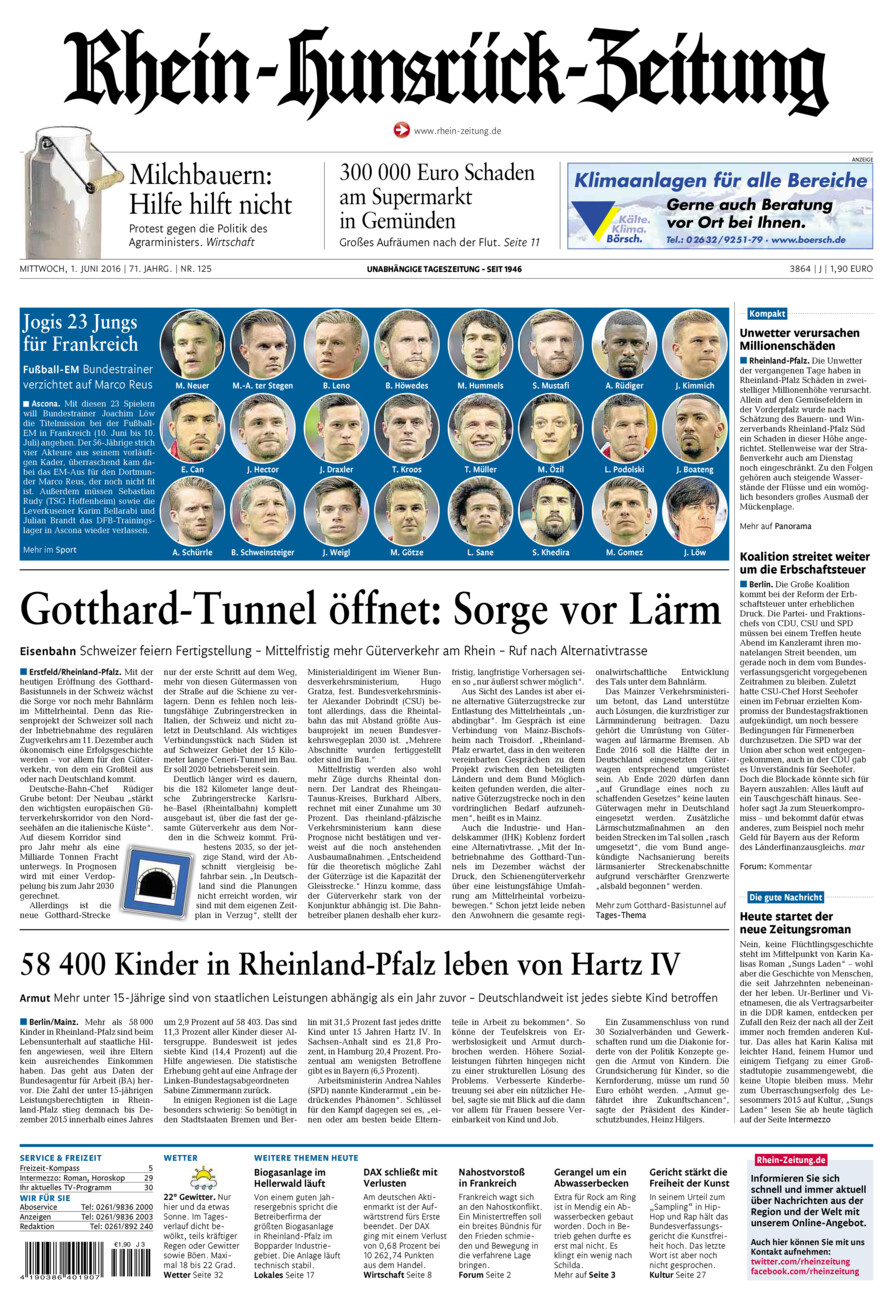 Rhein-Hunsrück-Zeitung vom Mittwoch, 01.06.2016