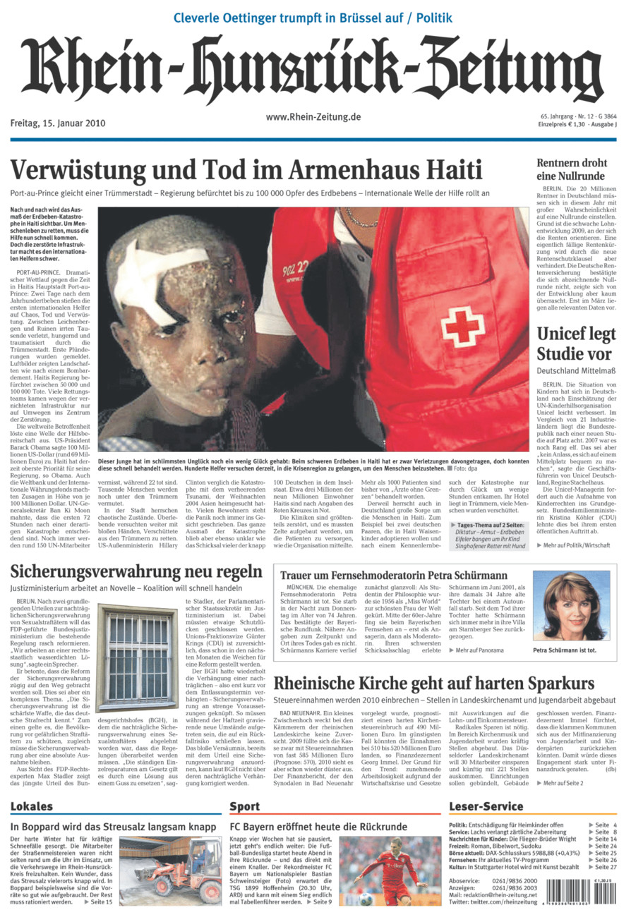 Rhein-Hunsrück-Zeitung vom Freitag, 15.01.2010