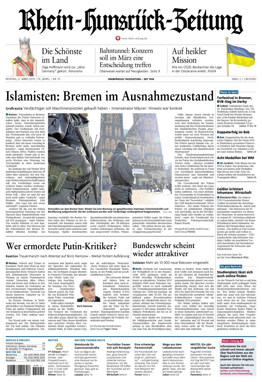 Rhein-Hunsrück-Zeitung vom Montag, 02.03.2015