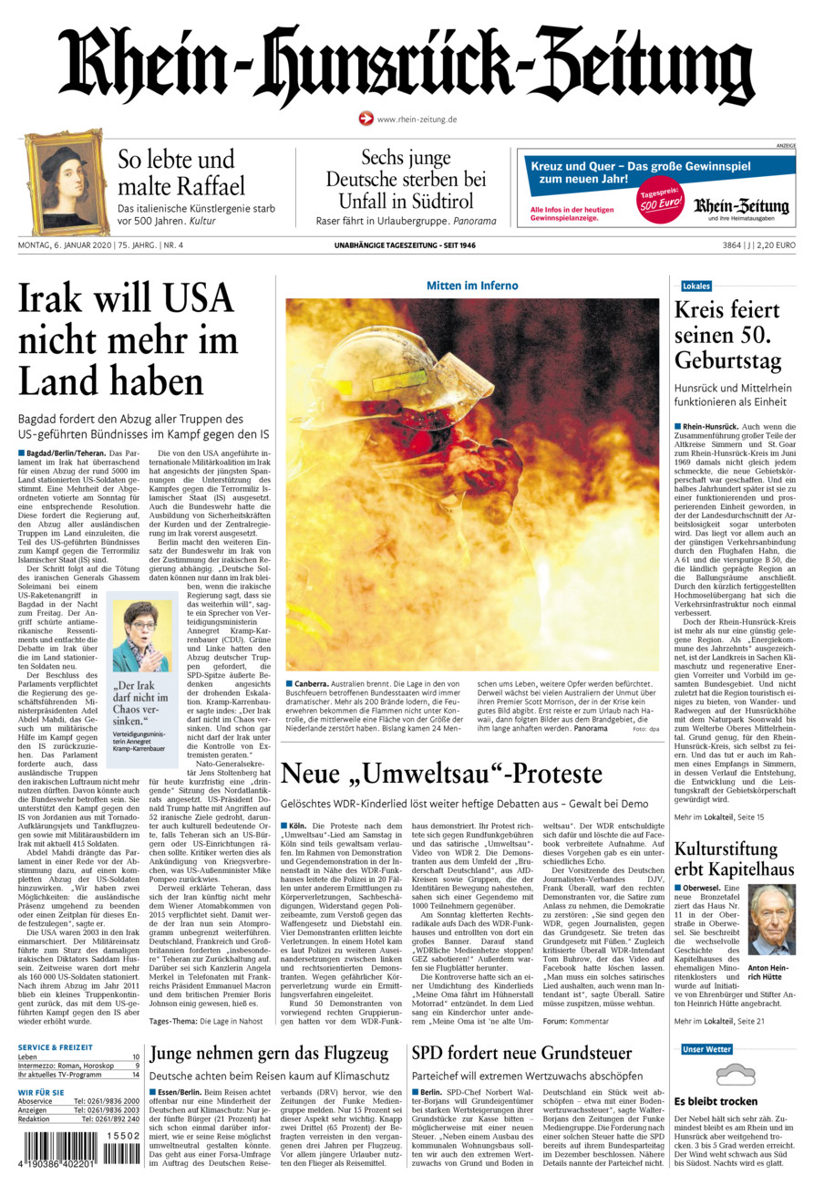 Rhein-Hunsrück-Zeitung vom Montag, 06.01.2020