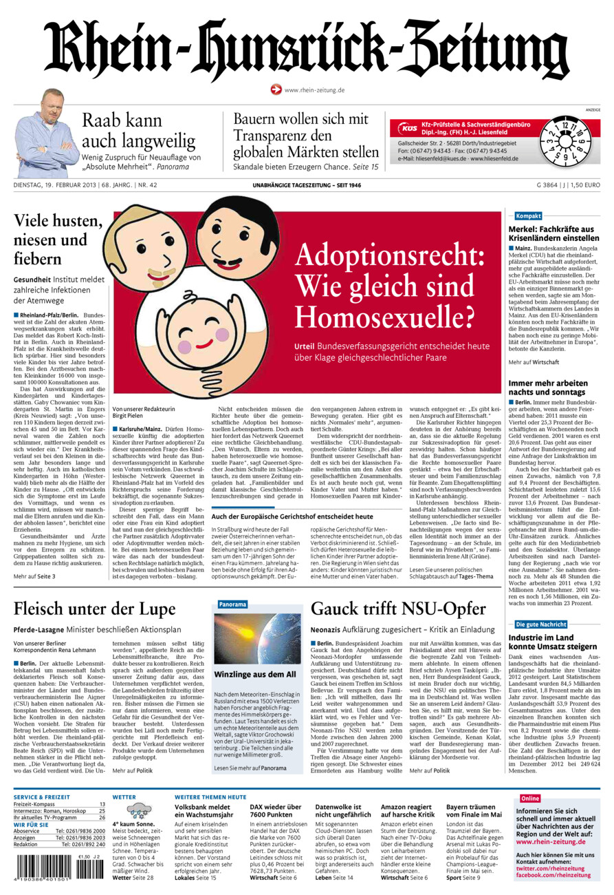 Rhein-Hunsrück-Zeitung vom Dienstag, 19.02.2013