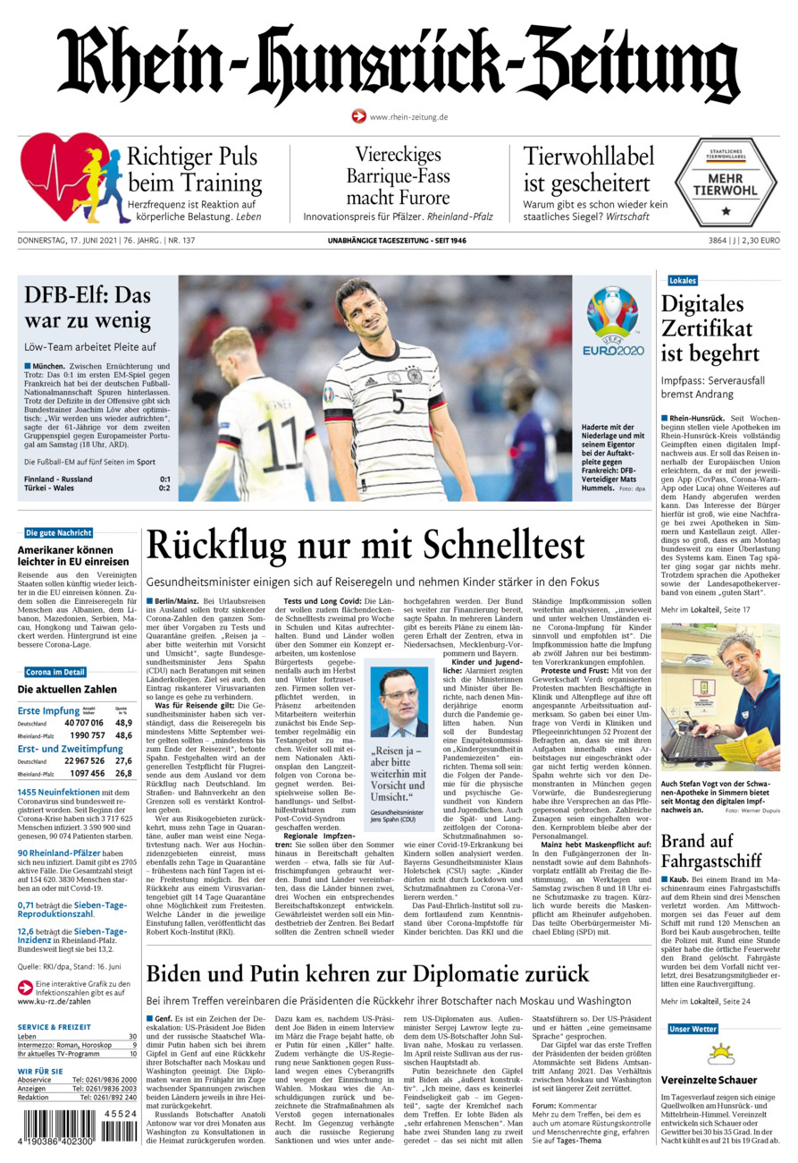 Rhein-Hunsrück-Zeitung vom Donnerstag, 17.06.2021