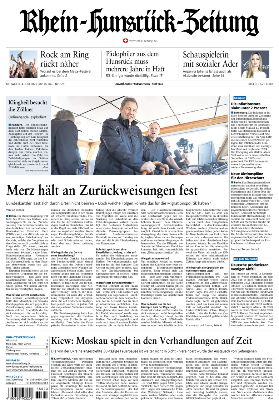 Rhein-Hunsrück-Zeitung vom Mittwoch, 04.06.2025