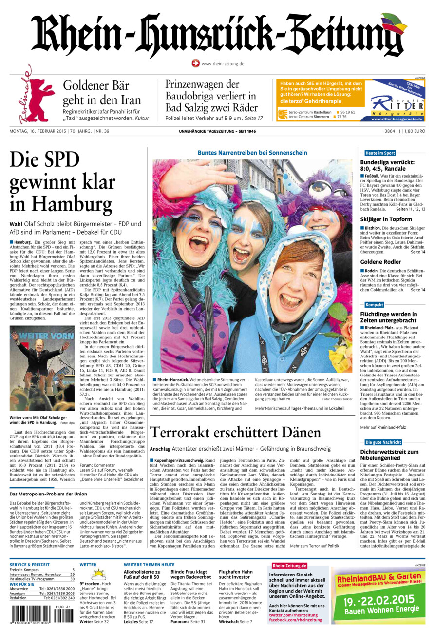 Rhein-Hunsrück-Zeitung vom Montag, 16.02.2015