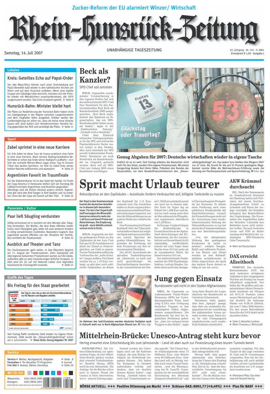 Rhein-Hunsrück-Zeitung vom Samstag, 14.07.2007