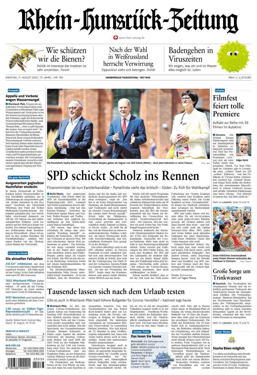 Rhein-Hunsrück-Zeitung vom Dienstag, 11.08.2020