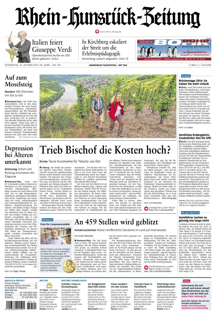 Rhein-Hunsrück-Zeitung vom Donnerstag, 10.10.2013