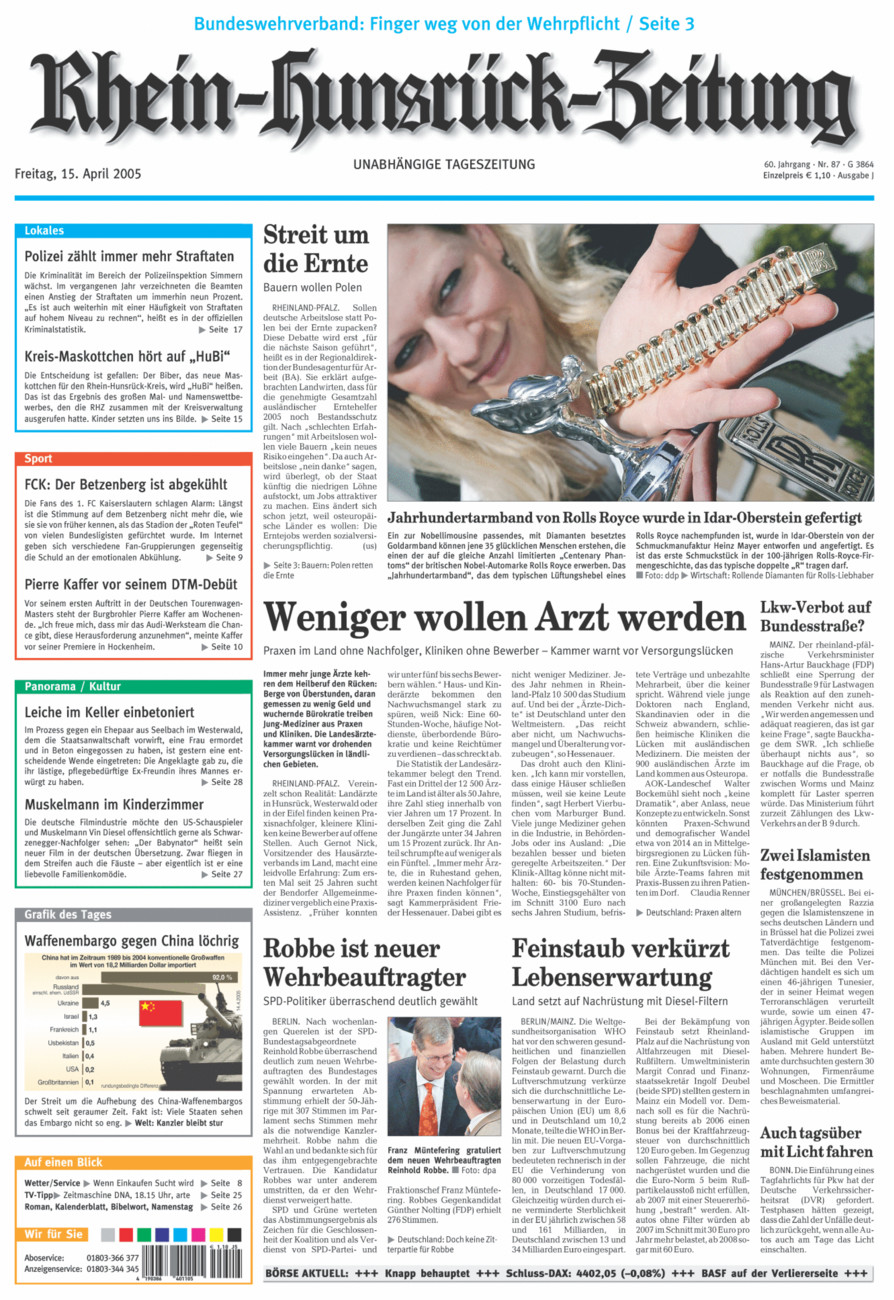 Rhein-Hunsrück-Zeitung vom Freitag, 15.04.2005