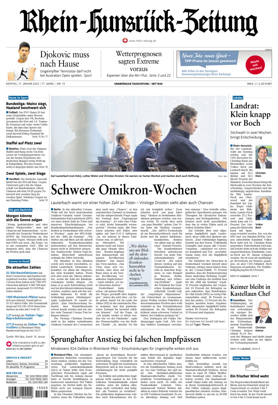 Rhein-Hunsrück-Zeitung vom Montag, 17.01.2022