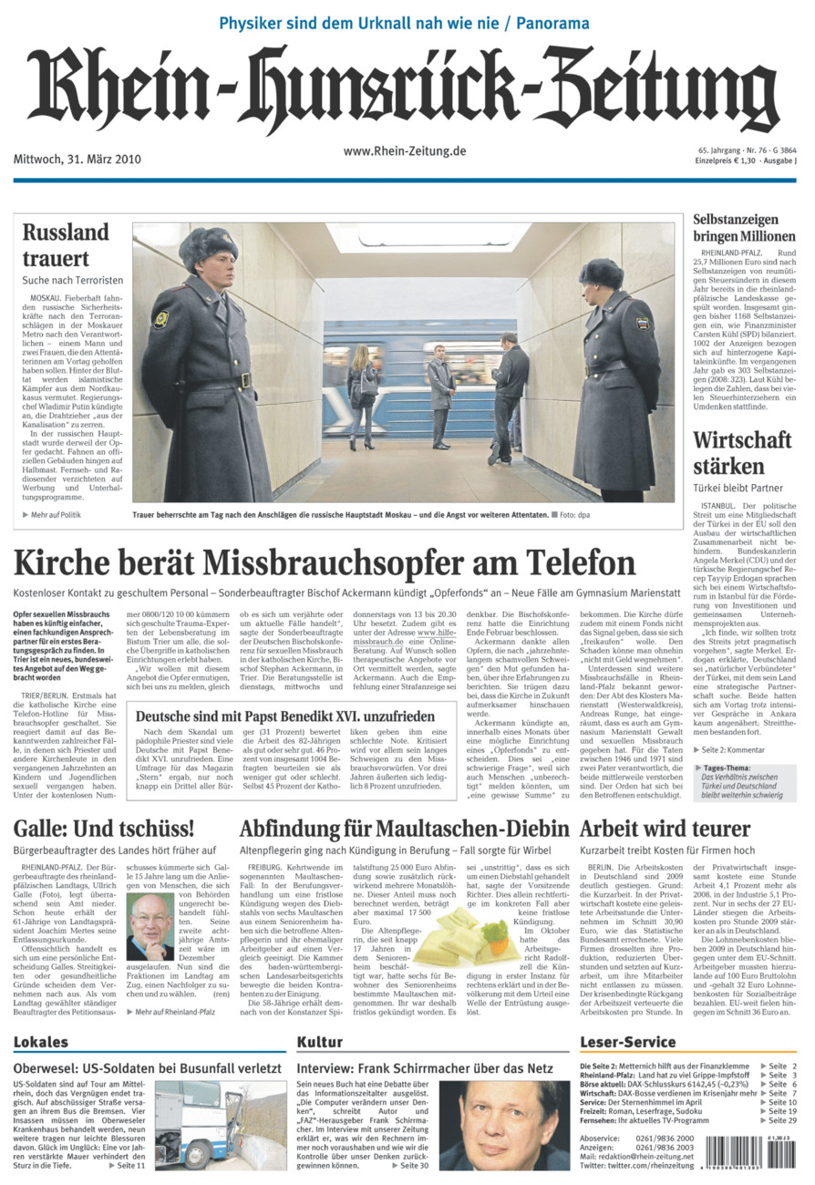 Rhein-Hunsrück-Zeitung vom Mittwoch, 31.03.2010