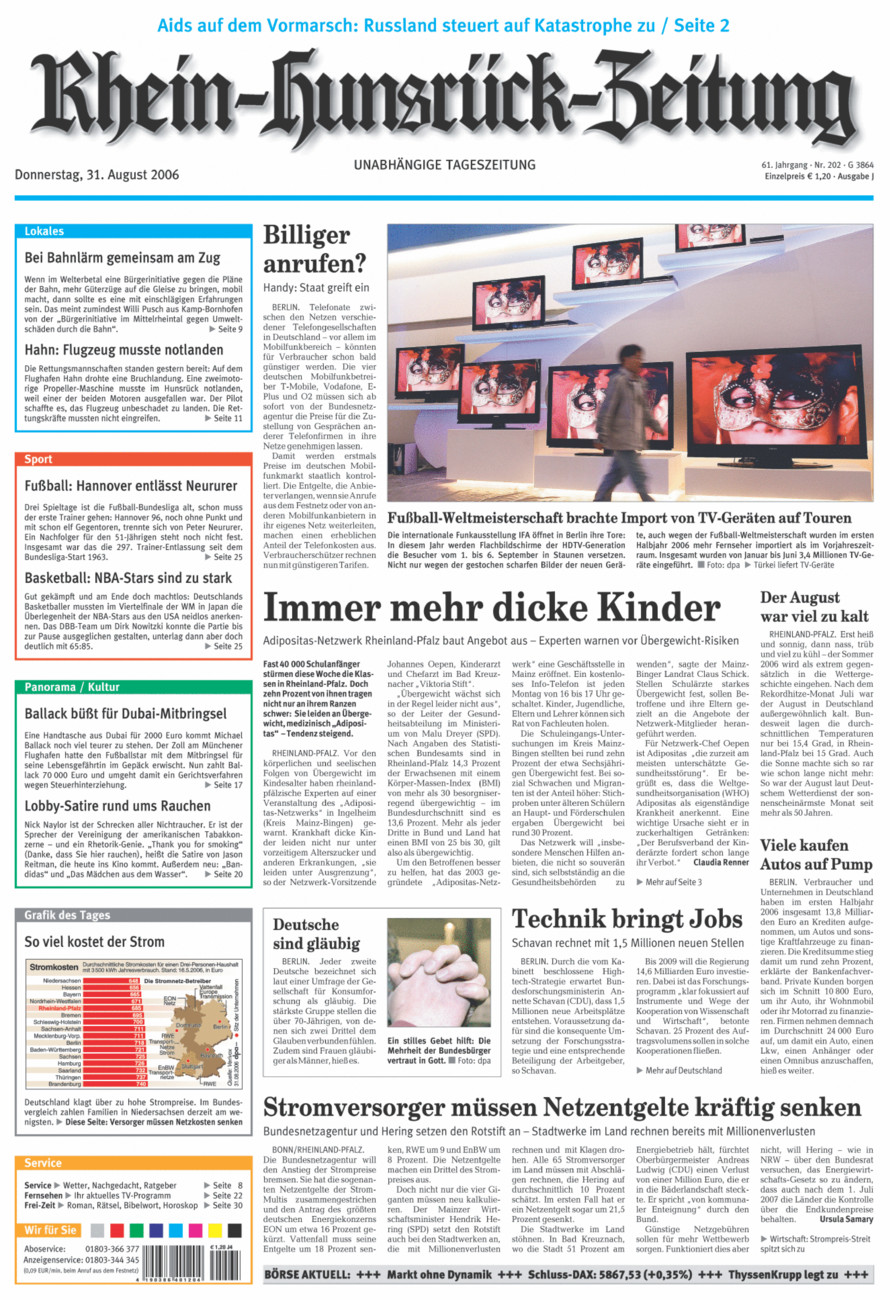 Rhein-Hunsrück-Zeitung vom Donnerstag, 31.08.2006