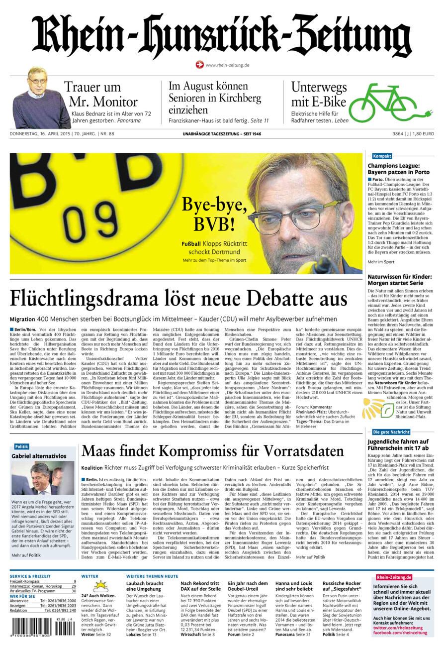 Rhein-Hunsrück-Zeitung vom Donnerstag, 16.04.2015