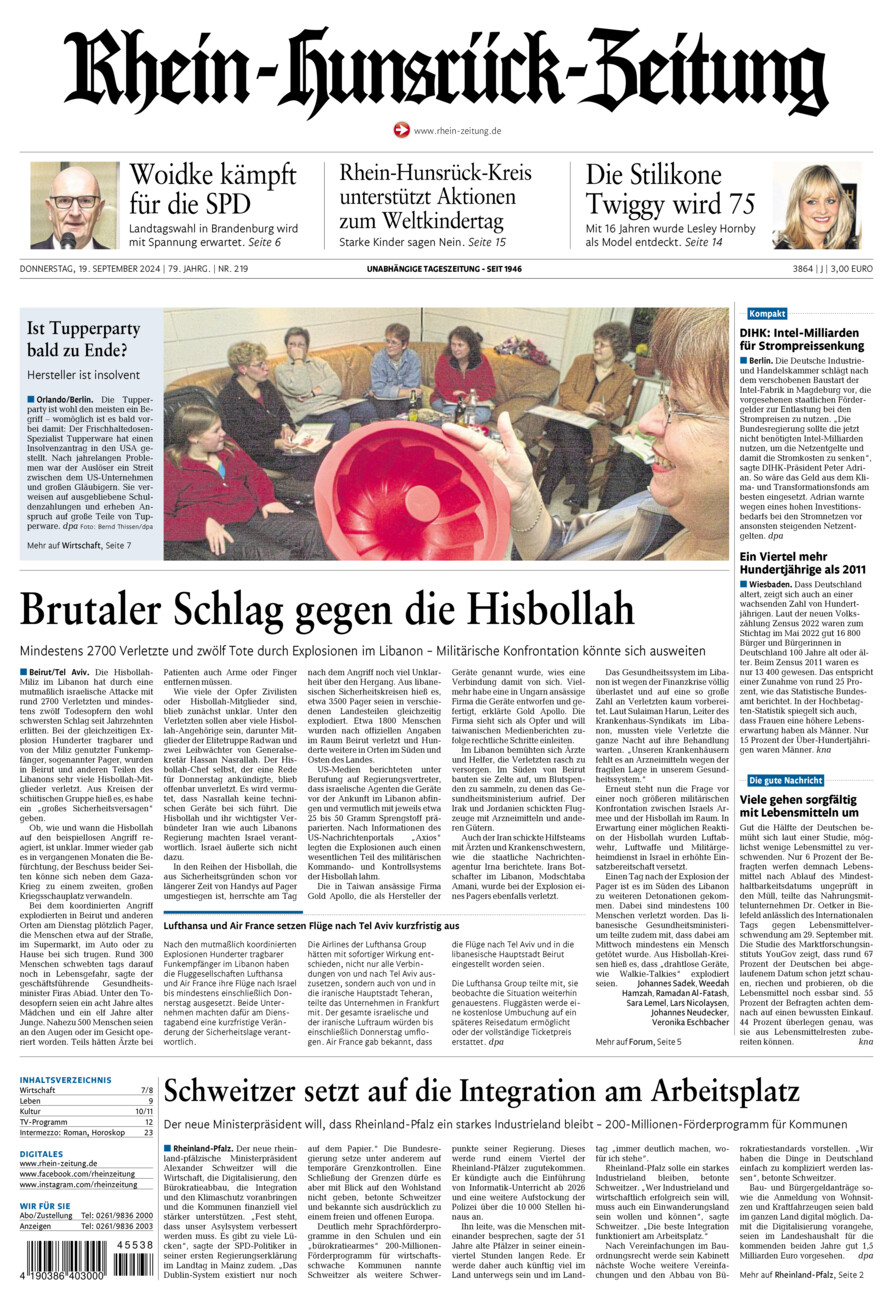 Rhein-Hunsrück-Zeitung vom Donnerstag, 19.09.2024