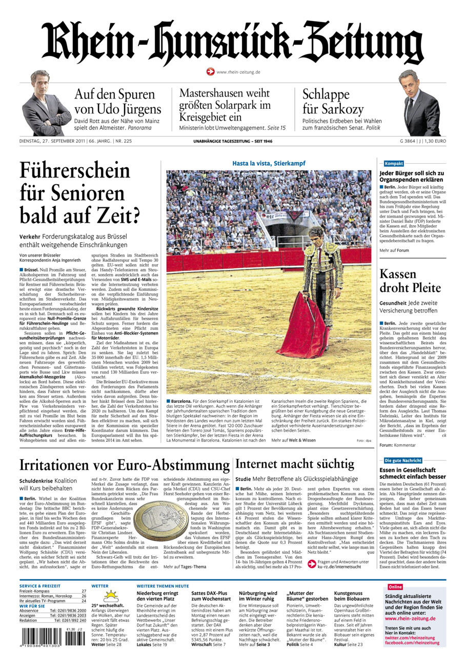 Rhein-Hunsrück-Zeitung vom Dienstag, 27.09.2011