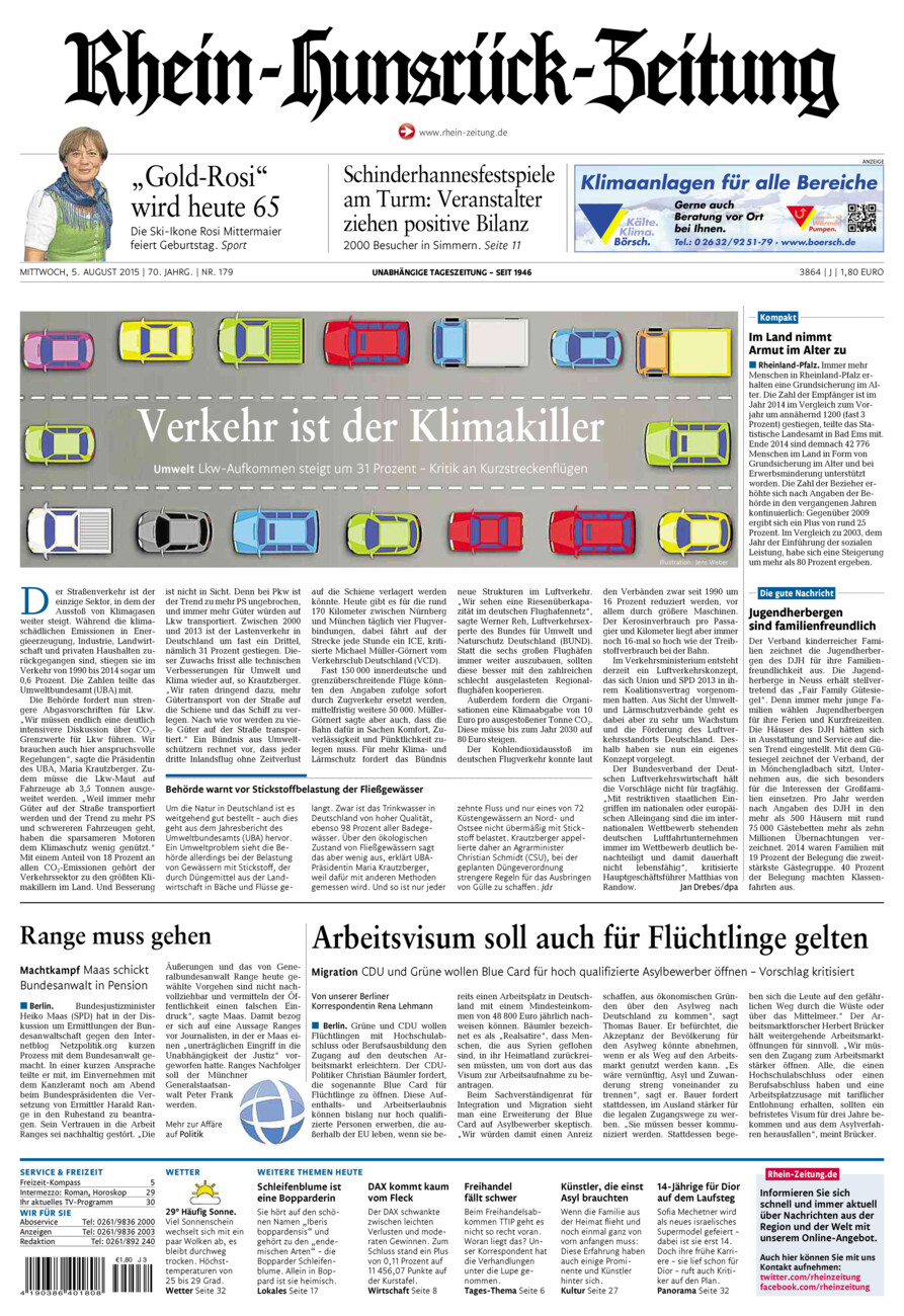 Rhein-Hunsrück-Zeitung vom Mittwoch, 05.08.2015