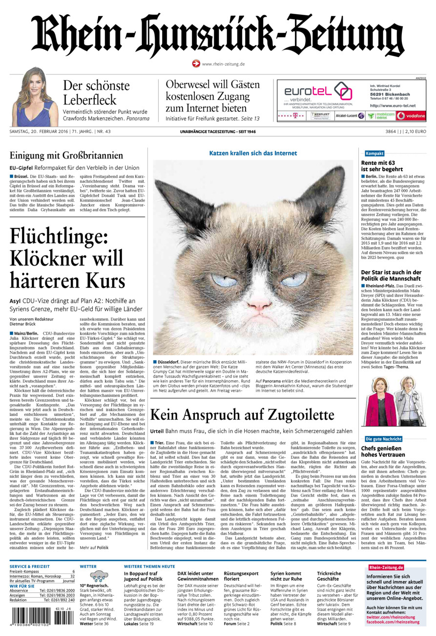 Rhein-Hunsrück-Zeitung vom Samstag, 20.02.2016