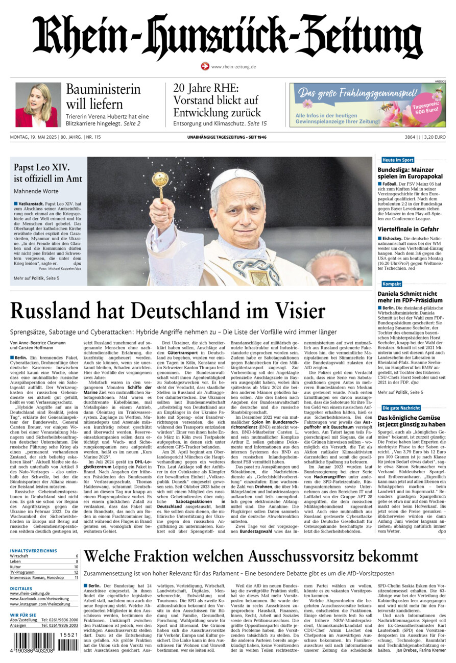 Rhein-Hunsrück-Zeitung vom Montag, 19.05.2025