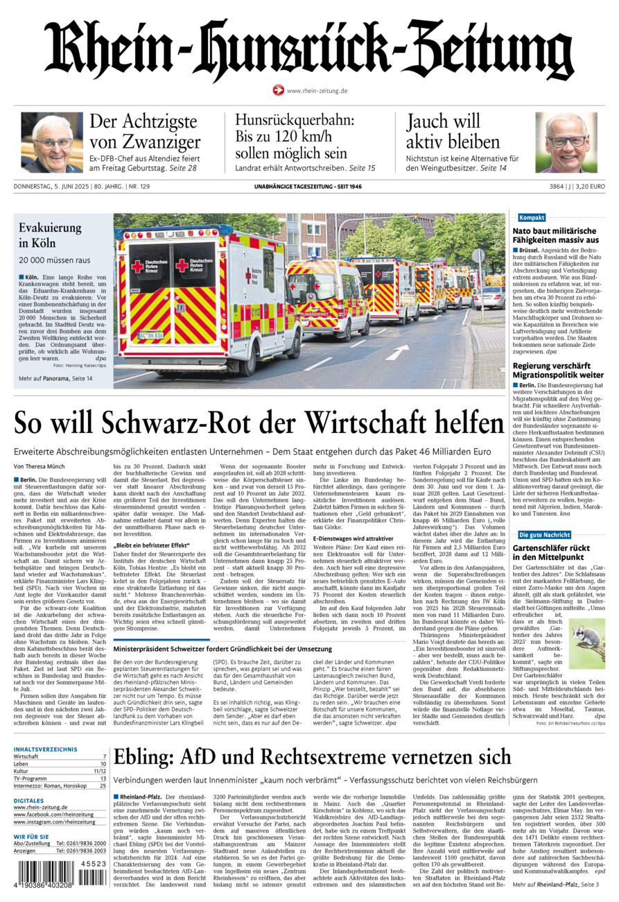 Rhein-Hunsrück-Zeitung vom Donnerstag, 05.06.2025