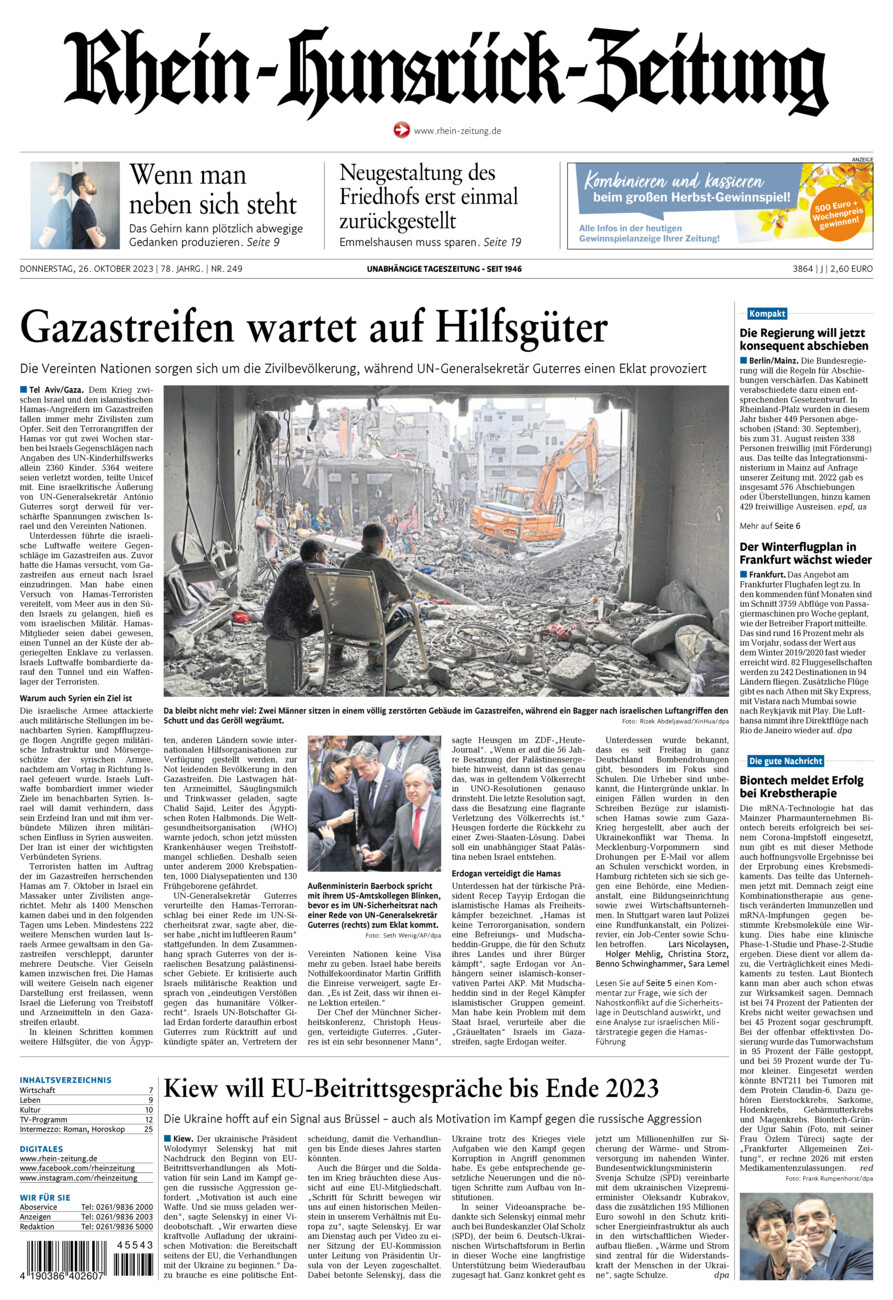 Rhein-Hunsrück-Zeitung vom Donnerstag, 26.10.2023