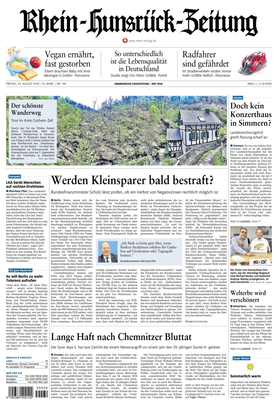 Rhein-Hunsrück-Zeitung vom Freitag, 23.08.2019