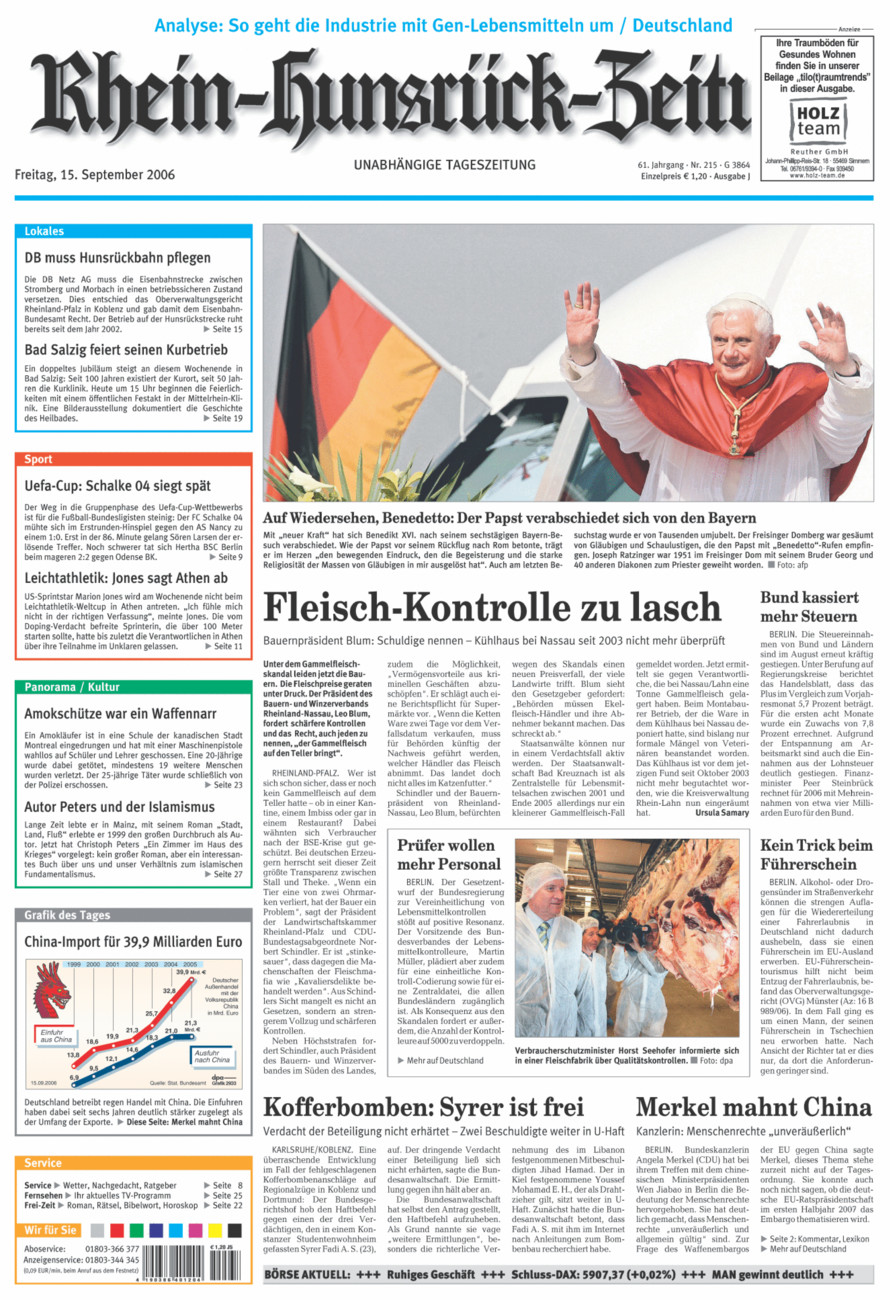 Rhein-Hunsrück-Zeitung vom Freitag, 15.09.2006