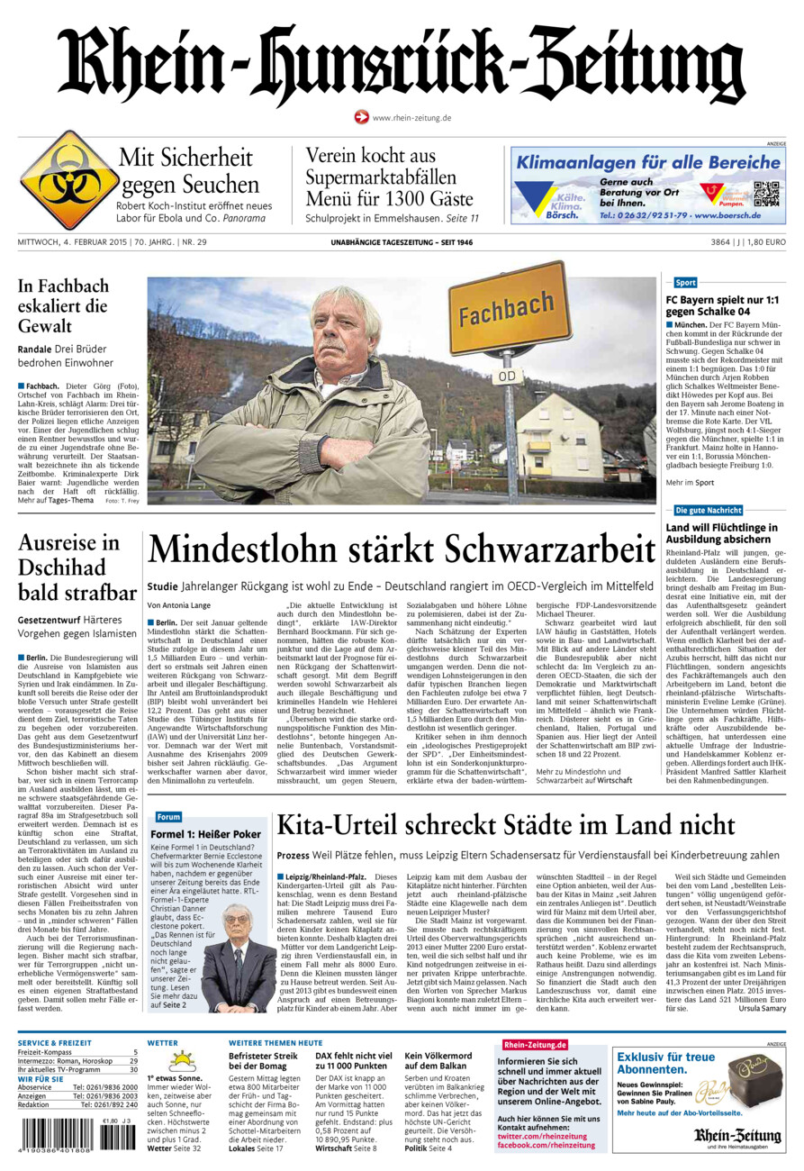 Rhein-Hunsrück-Zeitung vom Mittwoch, 04.02.2015